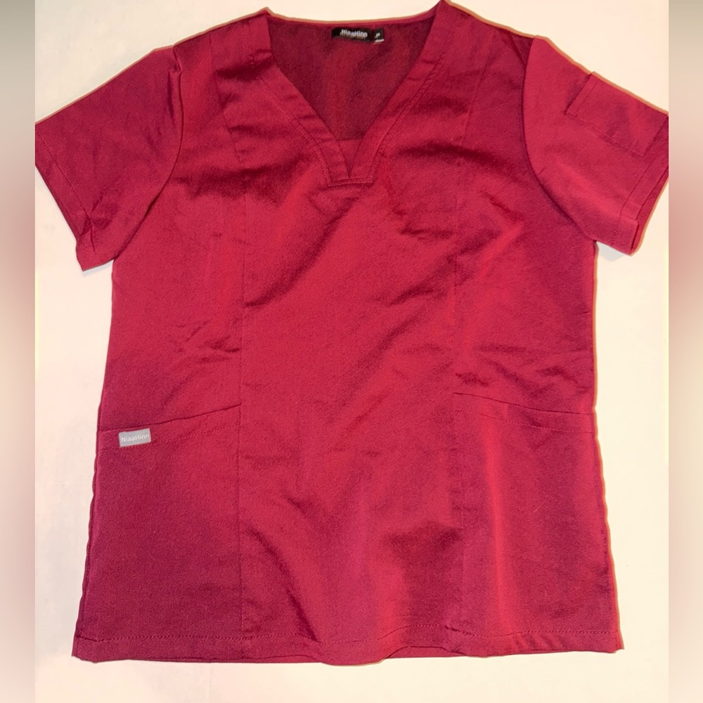 NiaaHinn Women's Scrub Top Maroon Size Small